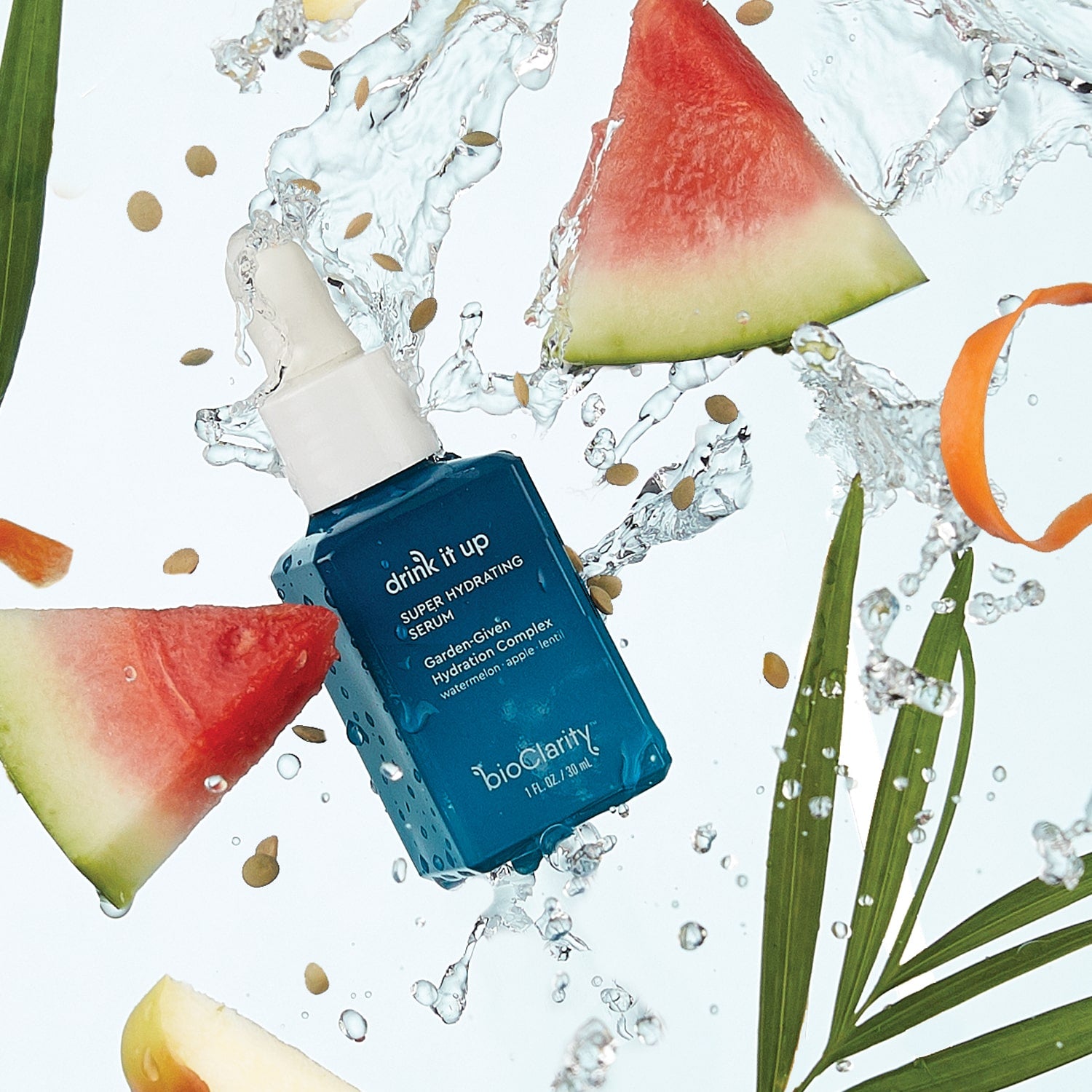 hydrating serum with natural ingredients - watermelon, hyaluronic acid, apple